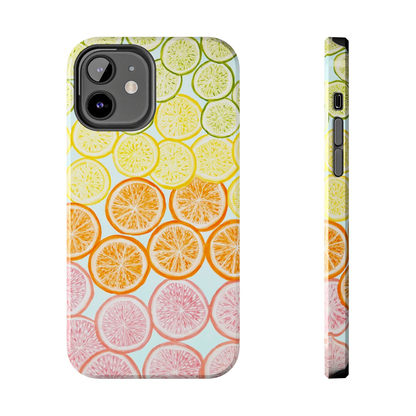Ombré Citrus Grapefruit, Oranges, Lemons, & Limes Watercolor Illustrated Light Blue Tough Phone Case | Various Models Available
