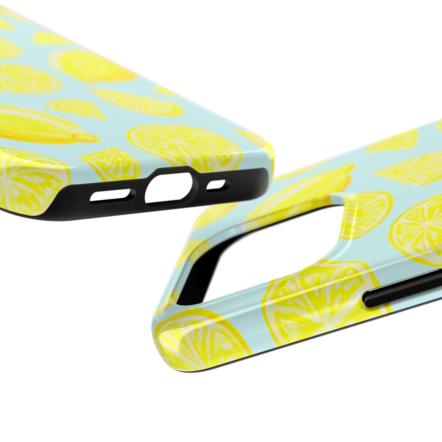 Bright Yellow Lemons Watercolor Illustrated Tossed Pattern Light Blue Tough Phone Case | Various Models