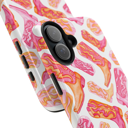 Tossed Hot Pink & Orange Cowboy Boots Tough Phone Cases | Various Models Available