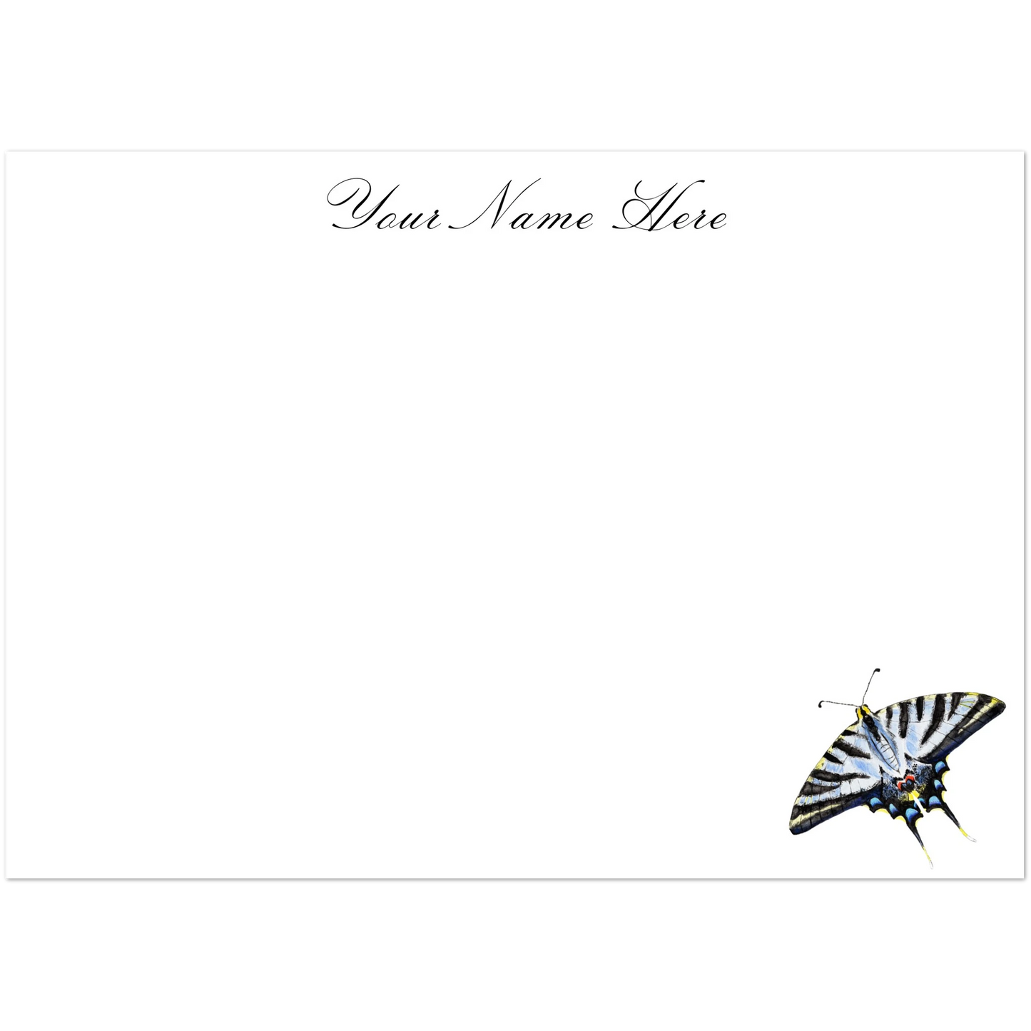 Personalized Light Blue Swallowtail Butterfly Watercolor Illustrated Flat Notecards | Set of 10 Cards & Envelopes | 2 Sizes 5R (5 x 7″)