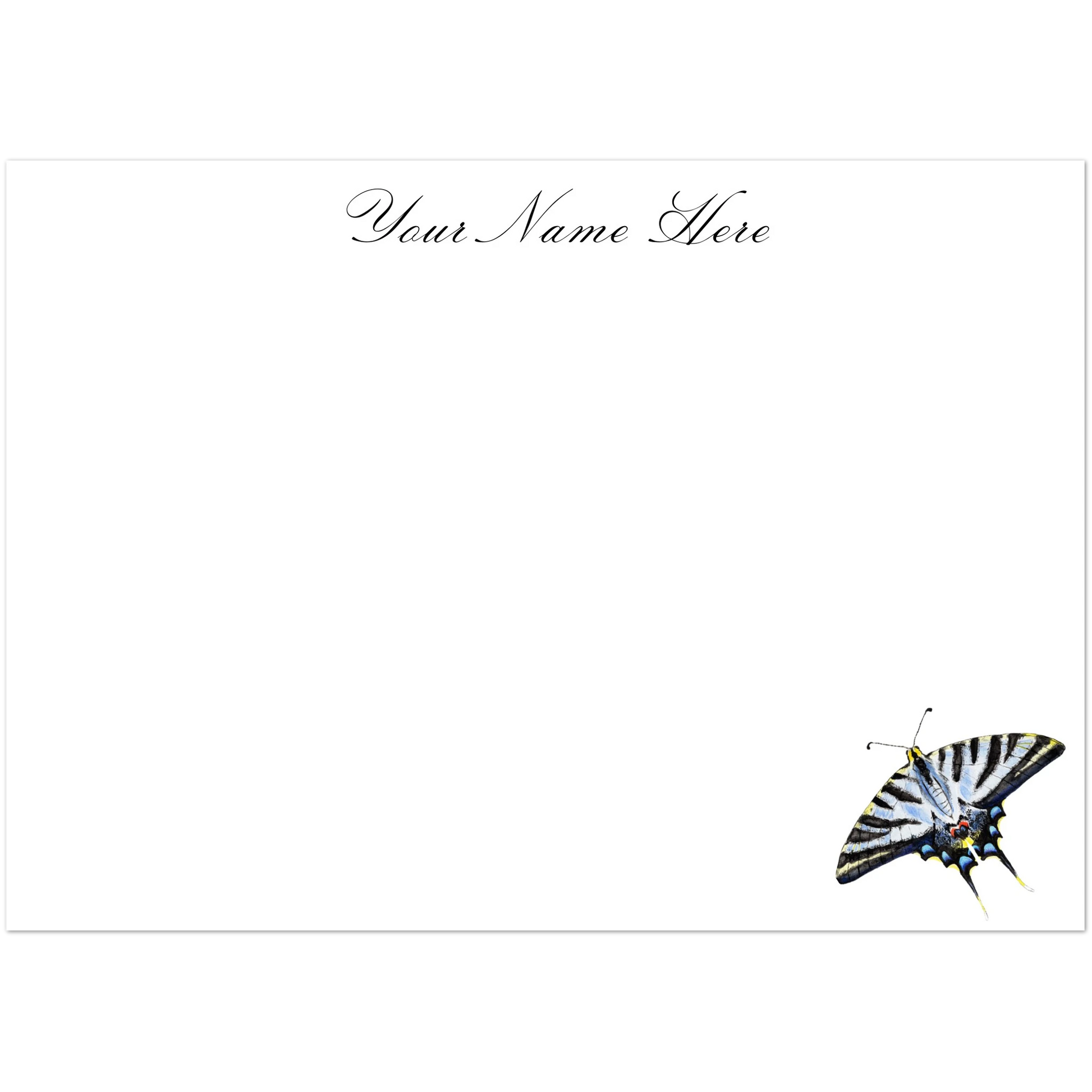 Personalized Light Blue Swallowtail Butterfly Watercolor Illustrated Flat Notecards | Set of 10 Cards & Envelopes | 2 Sizes 5R (5 x 7″)