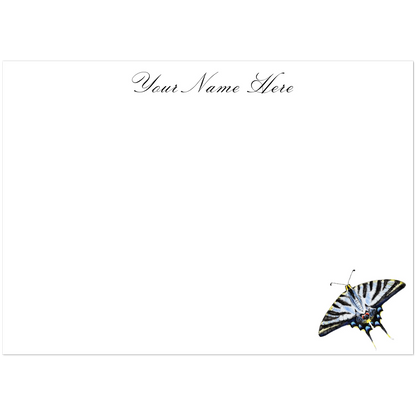 Personalized Light Blue Swallowtail Butterfly Watercolor Illustrated Flat Notecards | Set of 10 Cards & Envelopes | 2 Sizes 5R (5 x 7″)