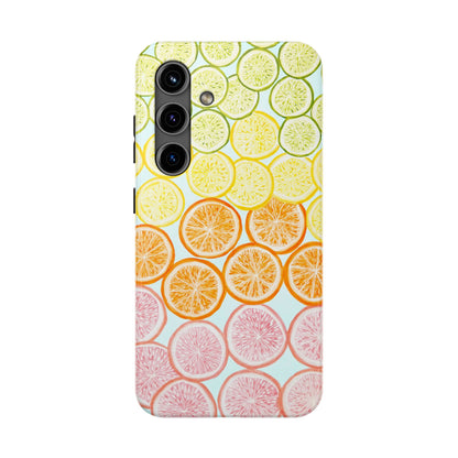Ombré Citrus Grapefruit, Oranges, Lemons, & Limes Watercolor Illustrated Light Blue Tough Phone Case | Various Models Available