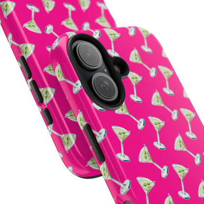 Hot Pink Mini Martini Watercolor Illustrated Tossed Pattern Tough Phone Case | Various Models Available