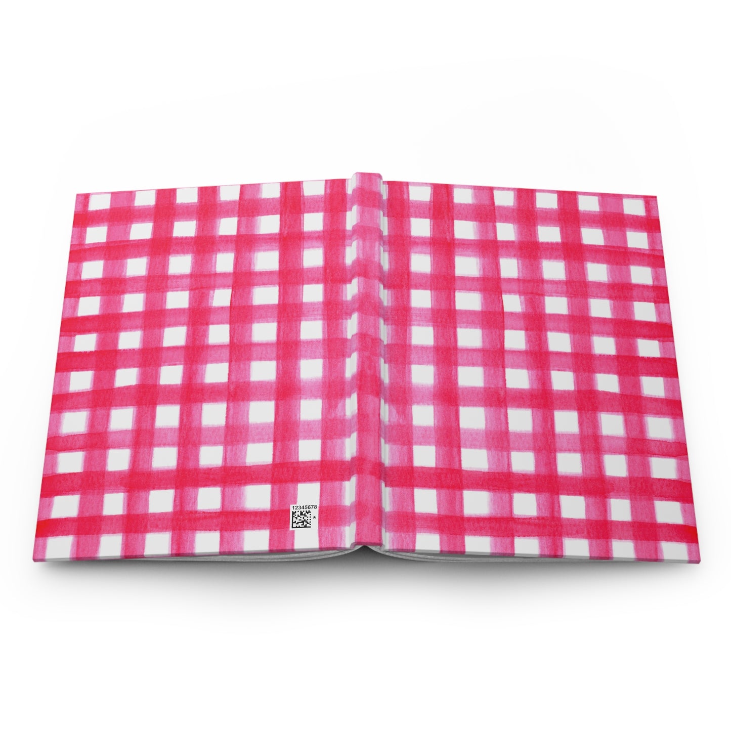 Hot Pink Gingham Watercolor Illustrated Hardcover Lined Journal Matte 8"x5.75"