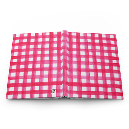 Hot Pink Gingham Watercolor Illustrated Hardcover Lined Journal Matte 8"x5.75"