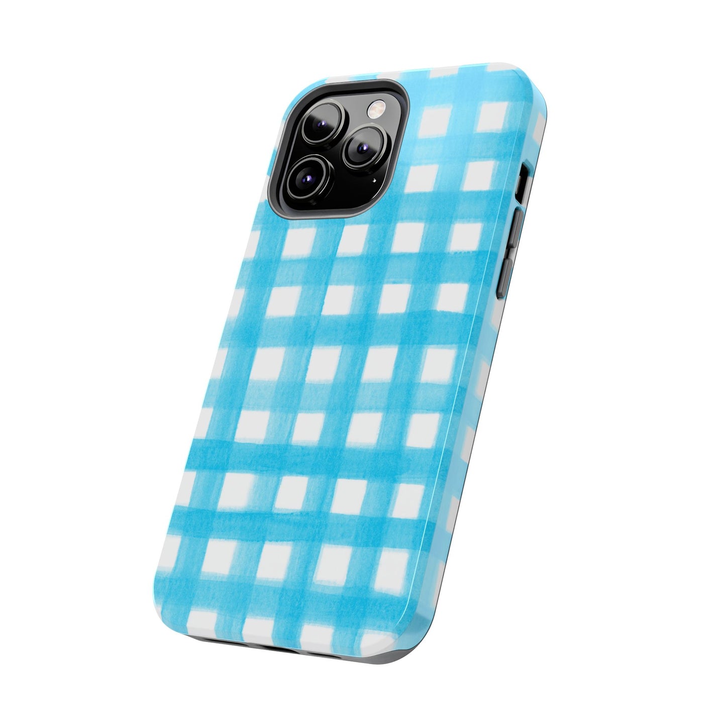 Turquoise Gingham Watercolor Illustrated Tough Phone Case | Various Models Available