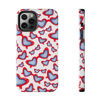 Red, White, & Blue Heart Shaped Watercolor Sunglasses Tossed Pattern Tough Phone Cases iPhone 12 Pro