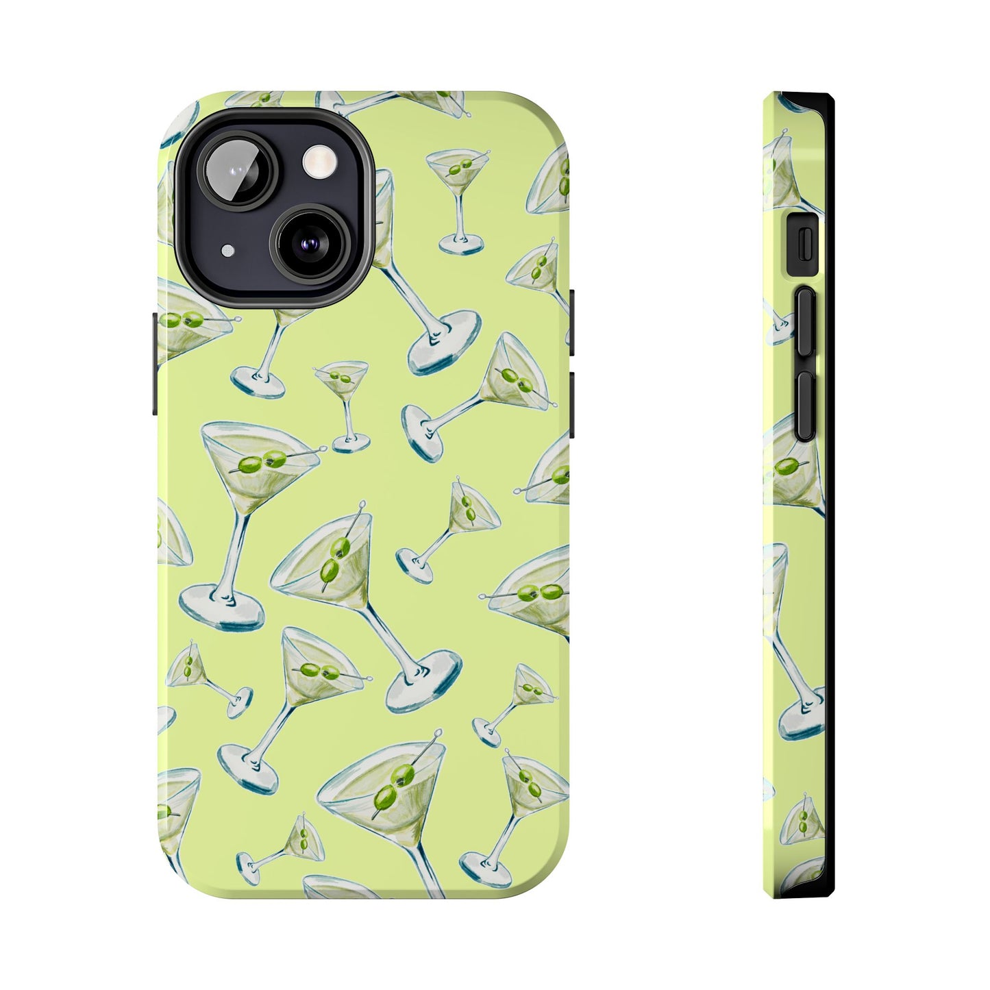 Watercolor Blue and Green Martinis Tossed Illustrated Pattern Yellow Tough Phone Case | Various Models