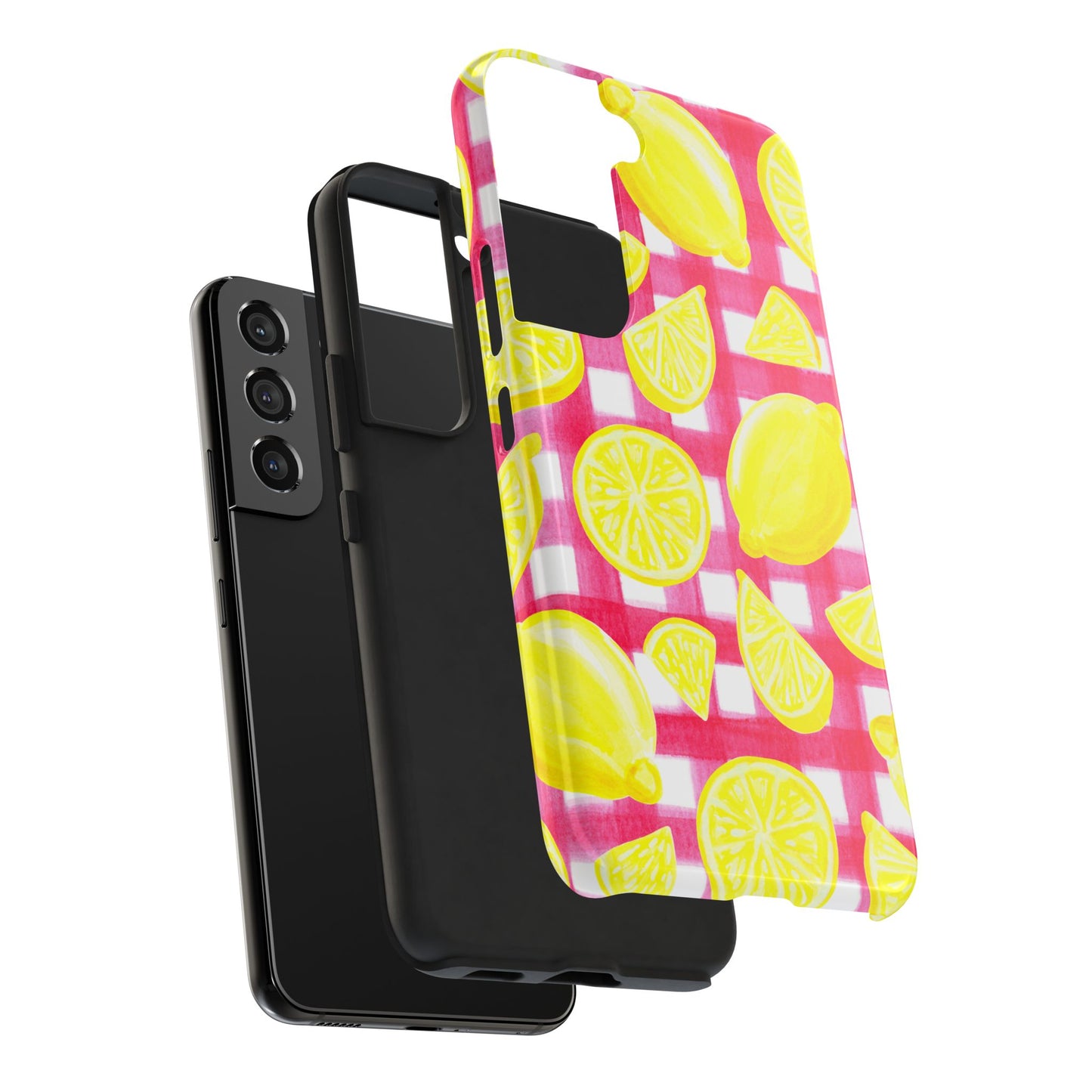 Yellow Lemons & Hot Pink Gingham Watercolor Illustrated Tough Phone Case | Various Models Available