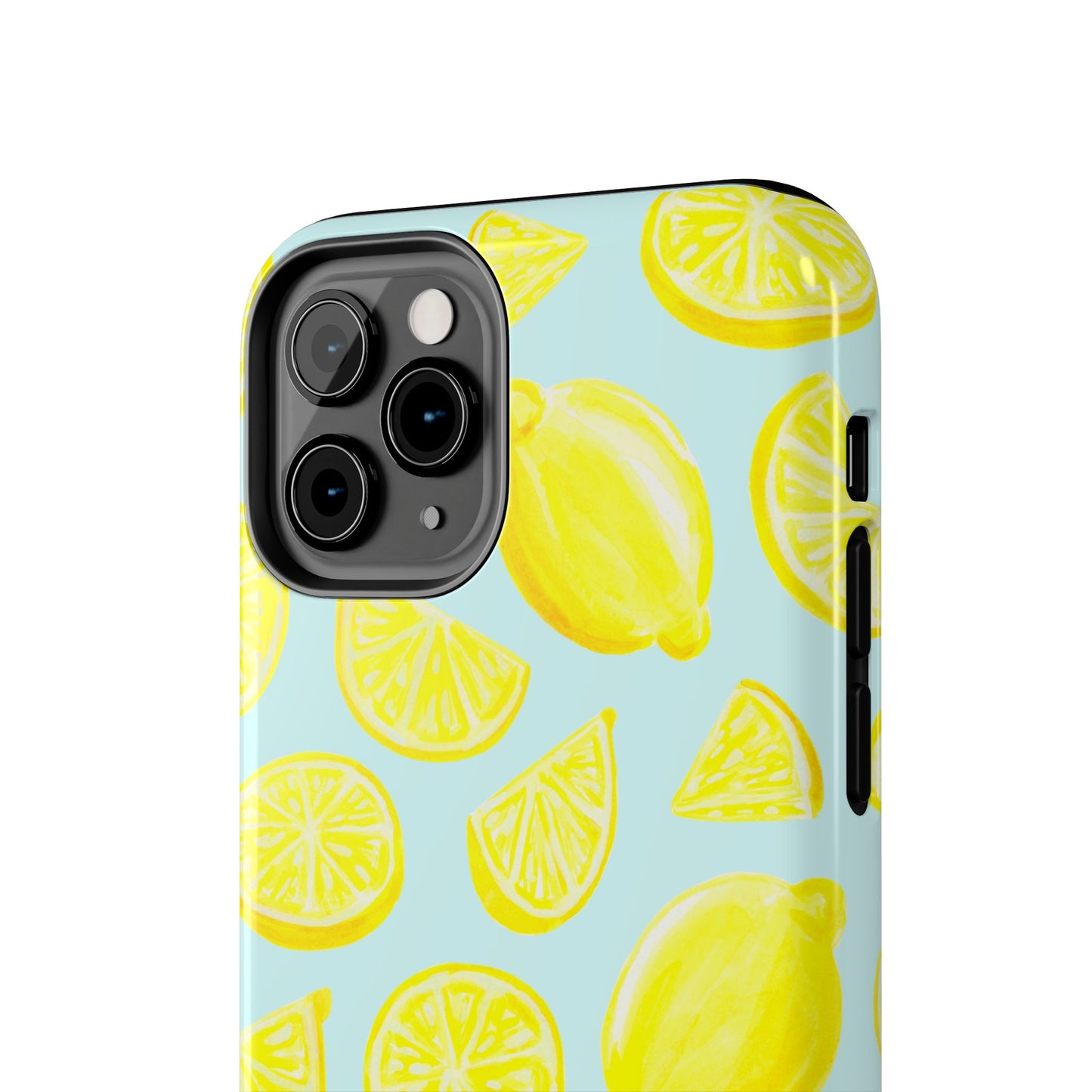 Bright Yellow Lemons Watercolor Illustrated Tossed Pattern Light Blue Tough Phone Case | Various Models