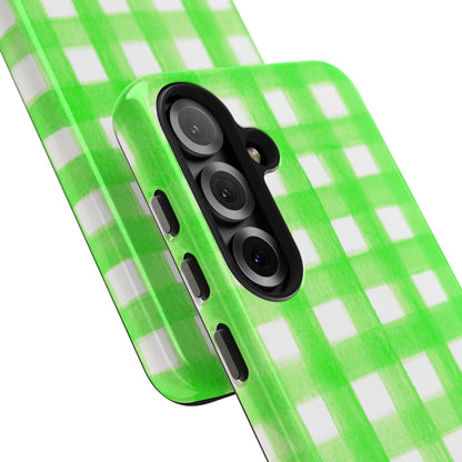 Lime Green Gingham Watercolor Illustrated Tough Phone Case | Various Models Available