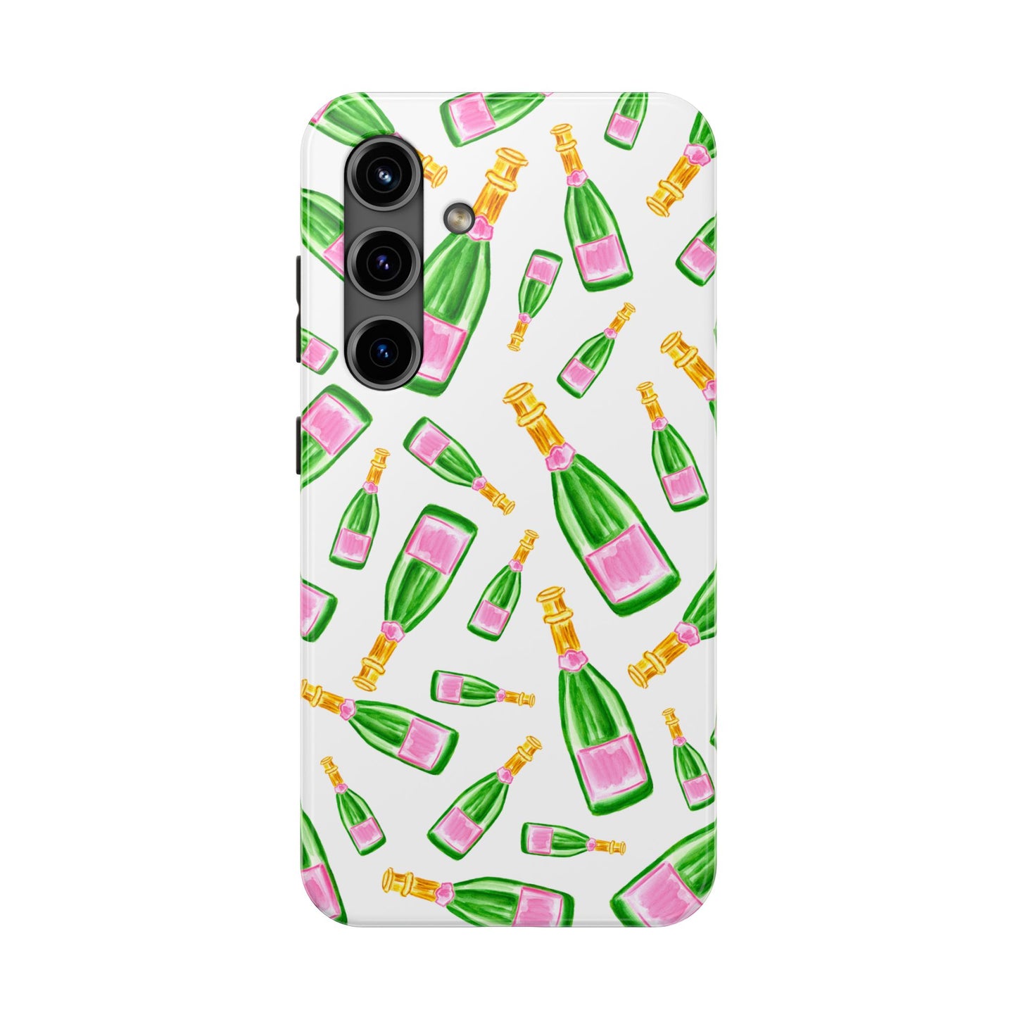 Copy of Tossed Pink and Green Watercolor Illustrated Champagne Bottles Pattern Tough Phone Case | Various Models