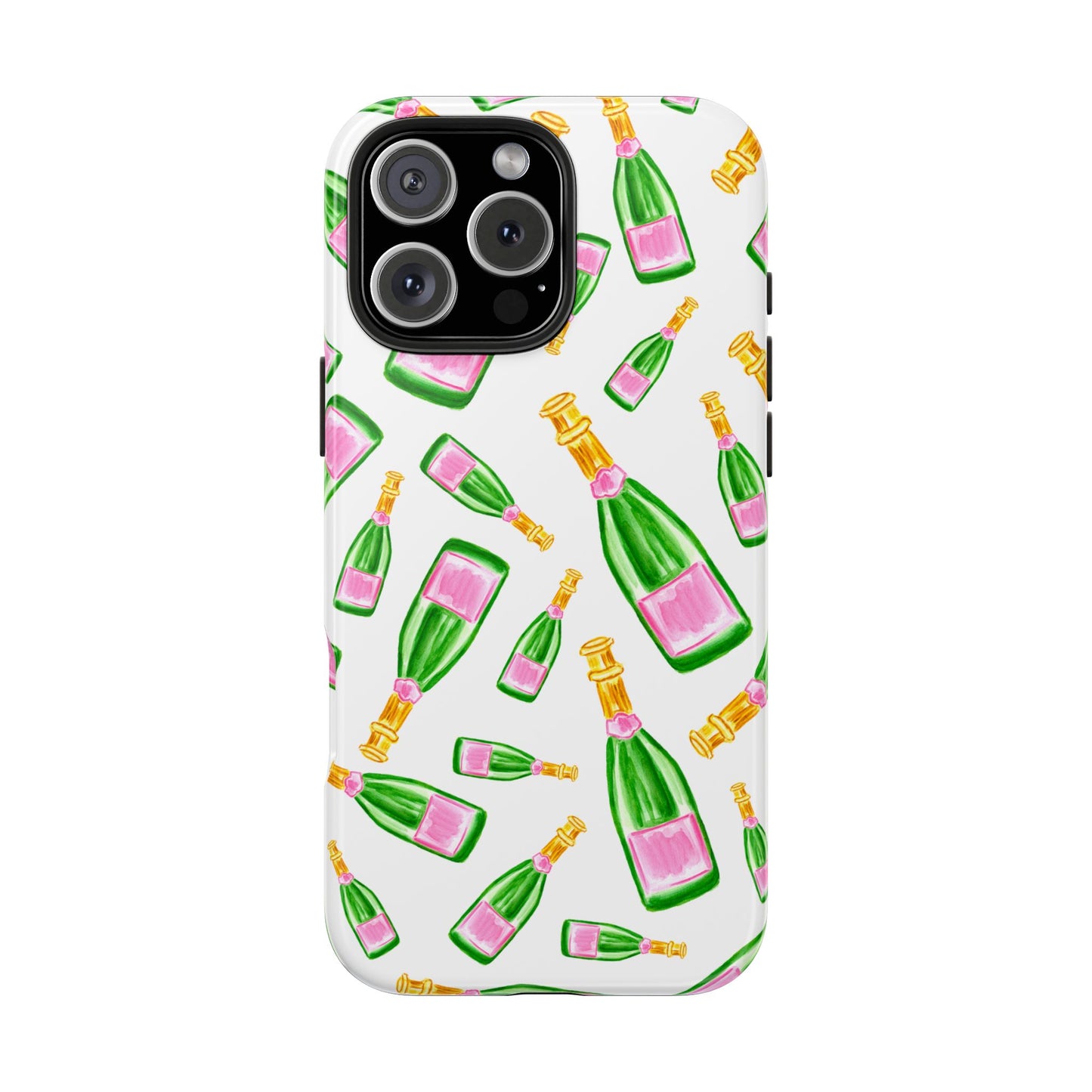 Copy of Tossed Pink and Green Watercolor Illustrated Champagne Bottles Pattern Tough Phone Case | Various Models