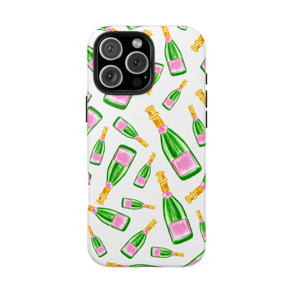Copy of Tossed Pink and Green Watercolor Illustrated Champagne Bottles Pattern Tough Phone Case | Various Models