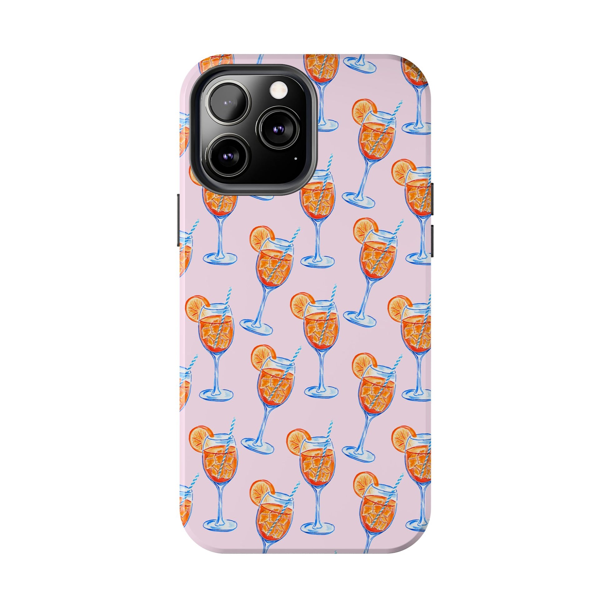 Orange & Blue Aperol Spritz Watercolor Patterned Blush Pink Tough Phone Case | Various Models