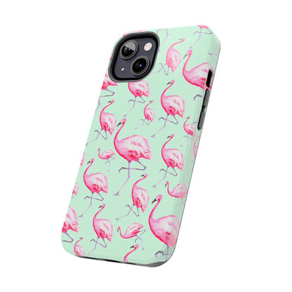 Pink Flamingos Watercolor Illustrated Tossed Pattern Green Phone Case | Various Models