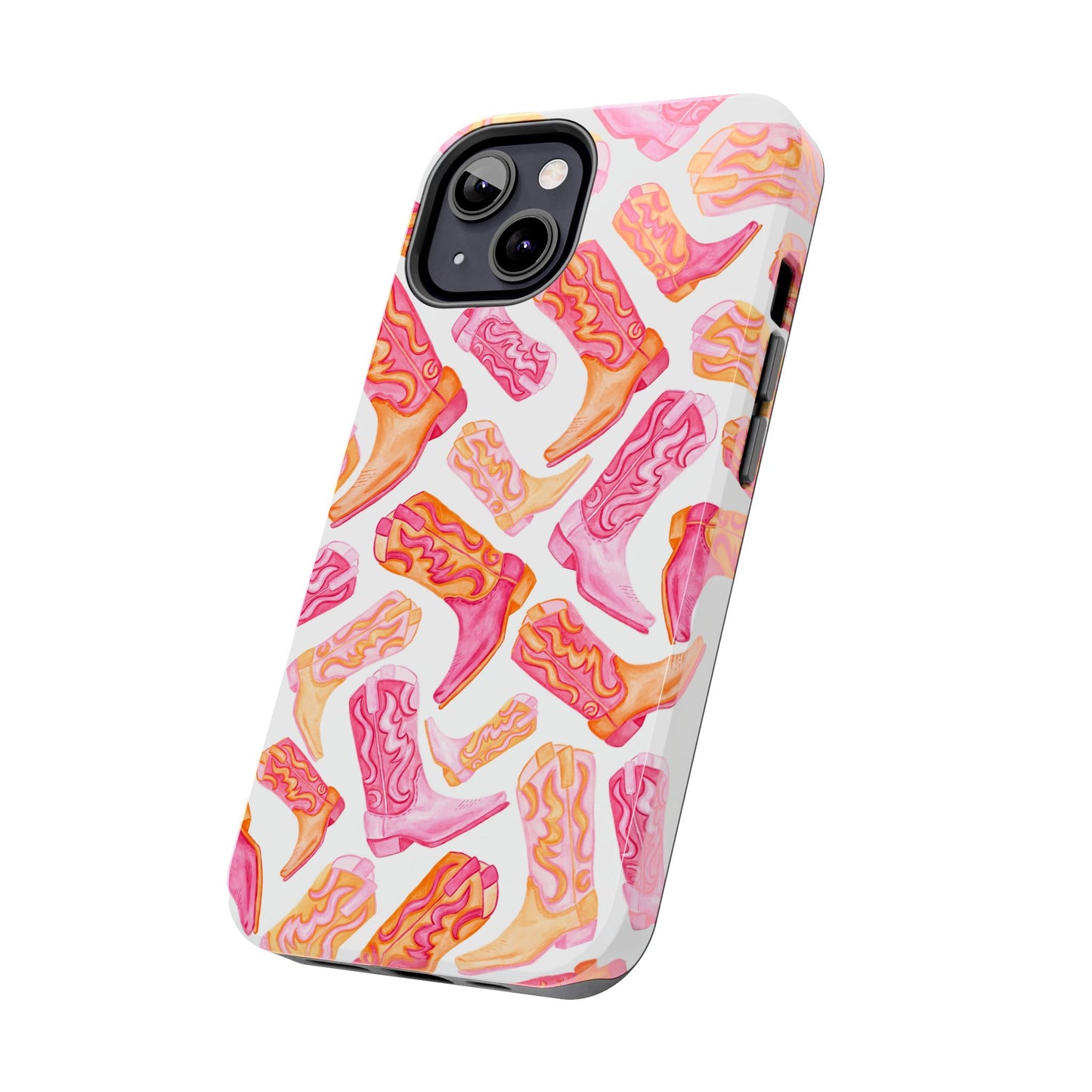 Tossed Hot Pink & Orange Cowboy Boots Tough Phone Cases | Various Models Available