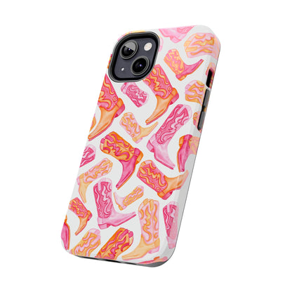 Tossed Hot Pink & Orange Cowboy Boots Tough Phone Cases | Various Models Available