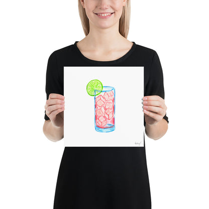 Print | Watercolor Pink Sea Breeze Cocktail 10″×10″