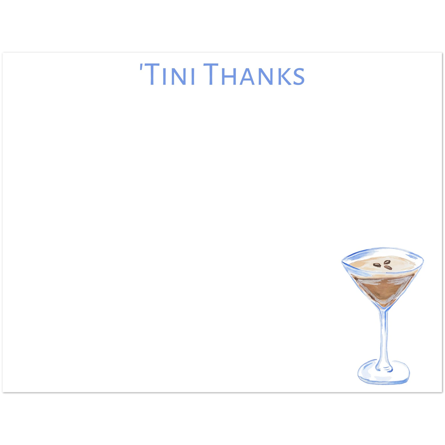 'Tini Thanks Espresso Martini Watercolor Illustrated Flat Note Cards & Envelopes | Set of 10 || Two Sizes