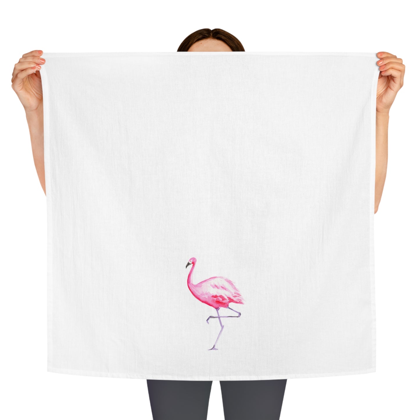 Pink Flamingo Watercolor Illustrated Tea Towel
