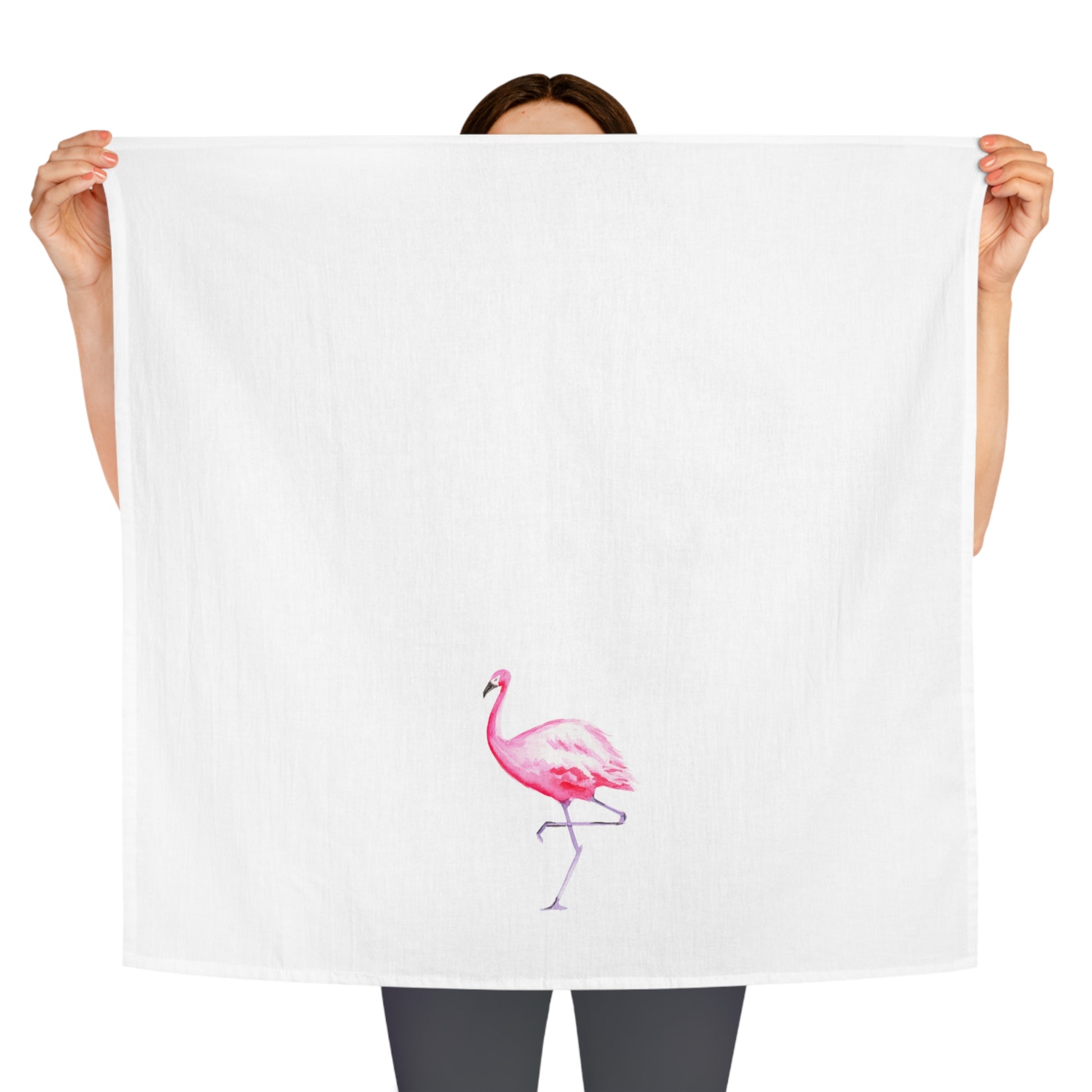 Pink Flamingo Watercolor Illustrated Tea Towel