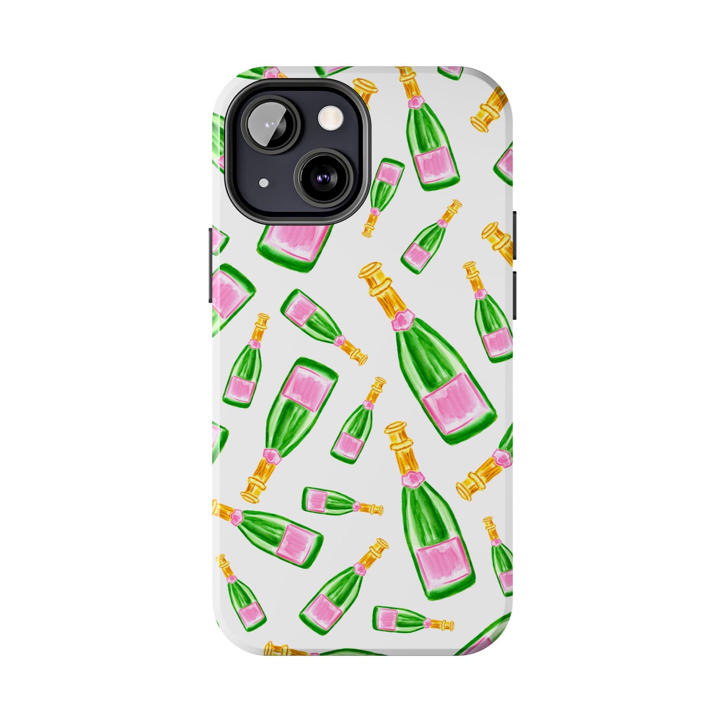 Copy of Tossed Pink and Green Watercolor Illustrated Champagne Bottles Pattern Tough Phone Case | Various Models