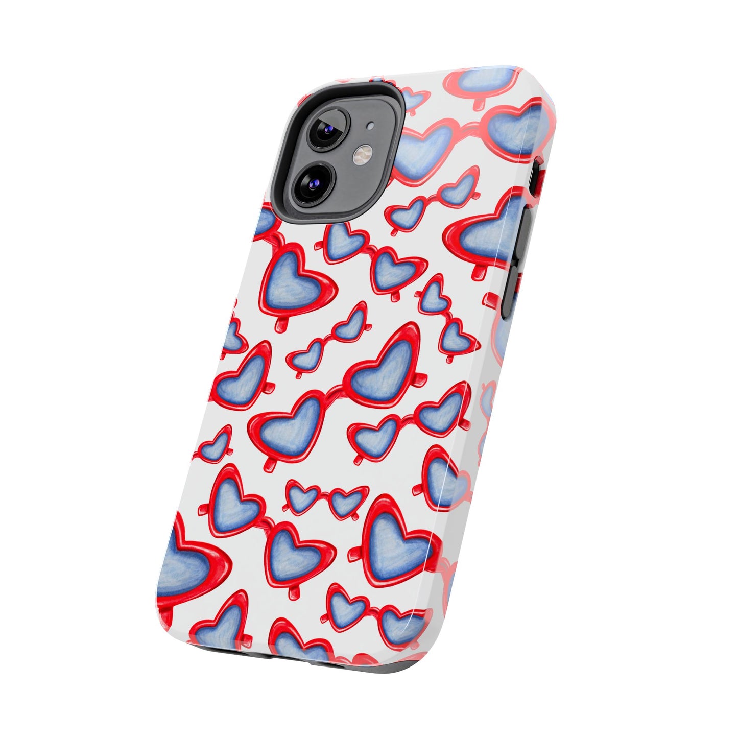 Red, White, & Blue Heart Shaped Watercolor Sunglasses Tossed Pattern Tough Phone Cases