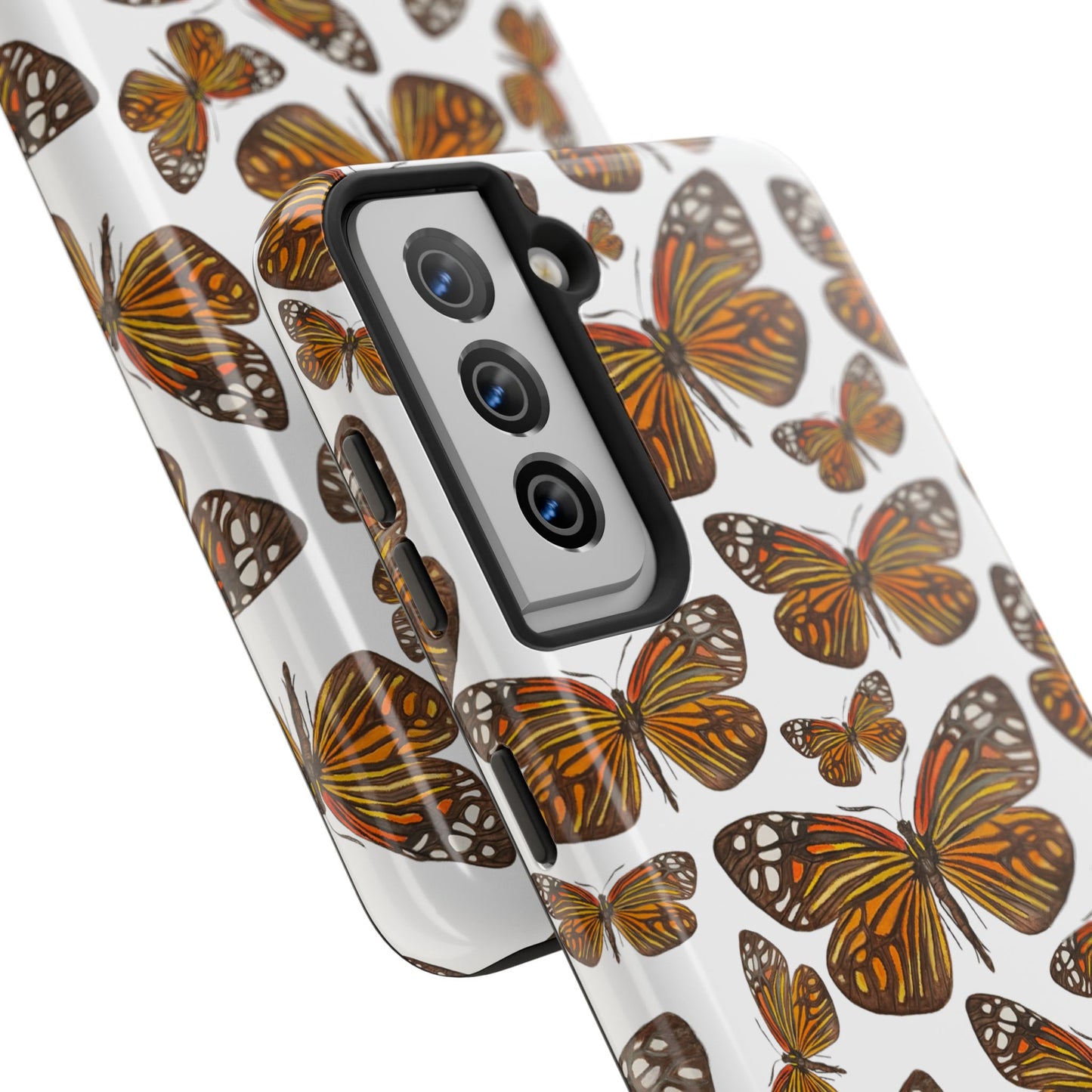 Black & Orange Butterfly Watercolor Illustrated Tossed Pattern Tough Phone Case | Various Models