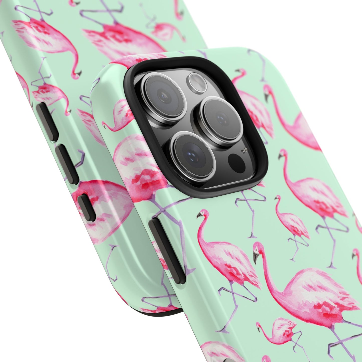 Pink Flamingos Watercolor Illustrated Tossed Pattern Green Phone Case | Various Models