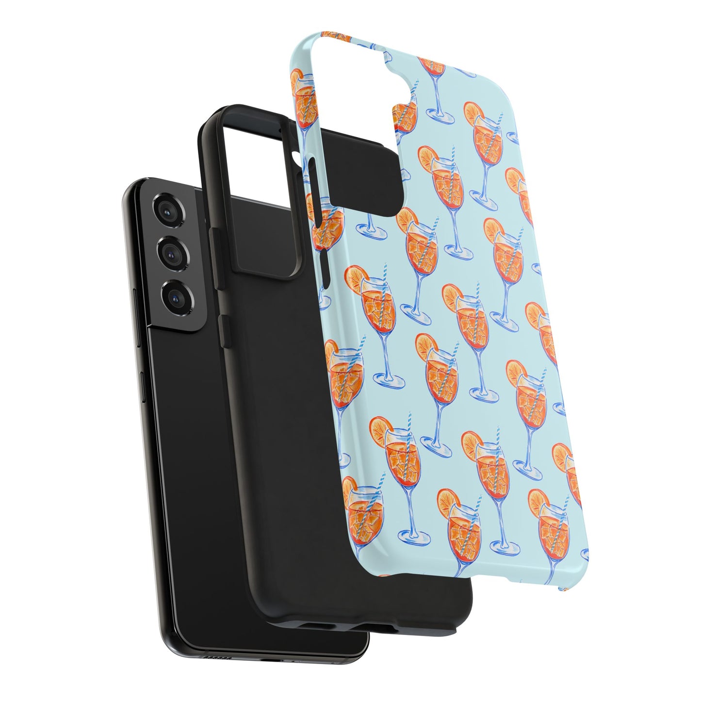 Orange & Blue Aperol Spritz Watercolor Pattern Turquoise Phone Case | Various Models