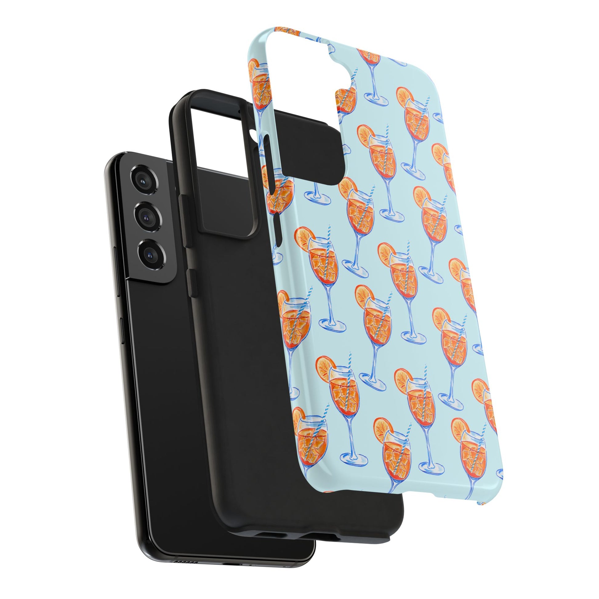 Orange & Blue Aperol Spritz Watercolor Pattern Turquoise Phone Case | Various Models