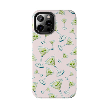Watercolor Blue and Green Martinis Tossed Illustrated Pattern Blush Pink Tough Phone Case | Various Models
