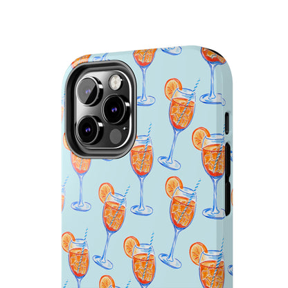 Orange & Blue Aperol Spritz Watercolor Pattern Turquoise Phone Case | Various Models