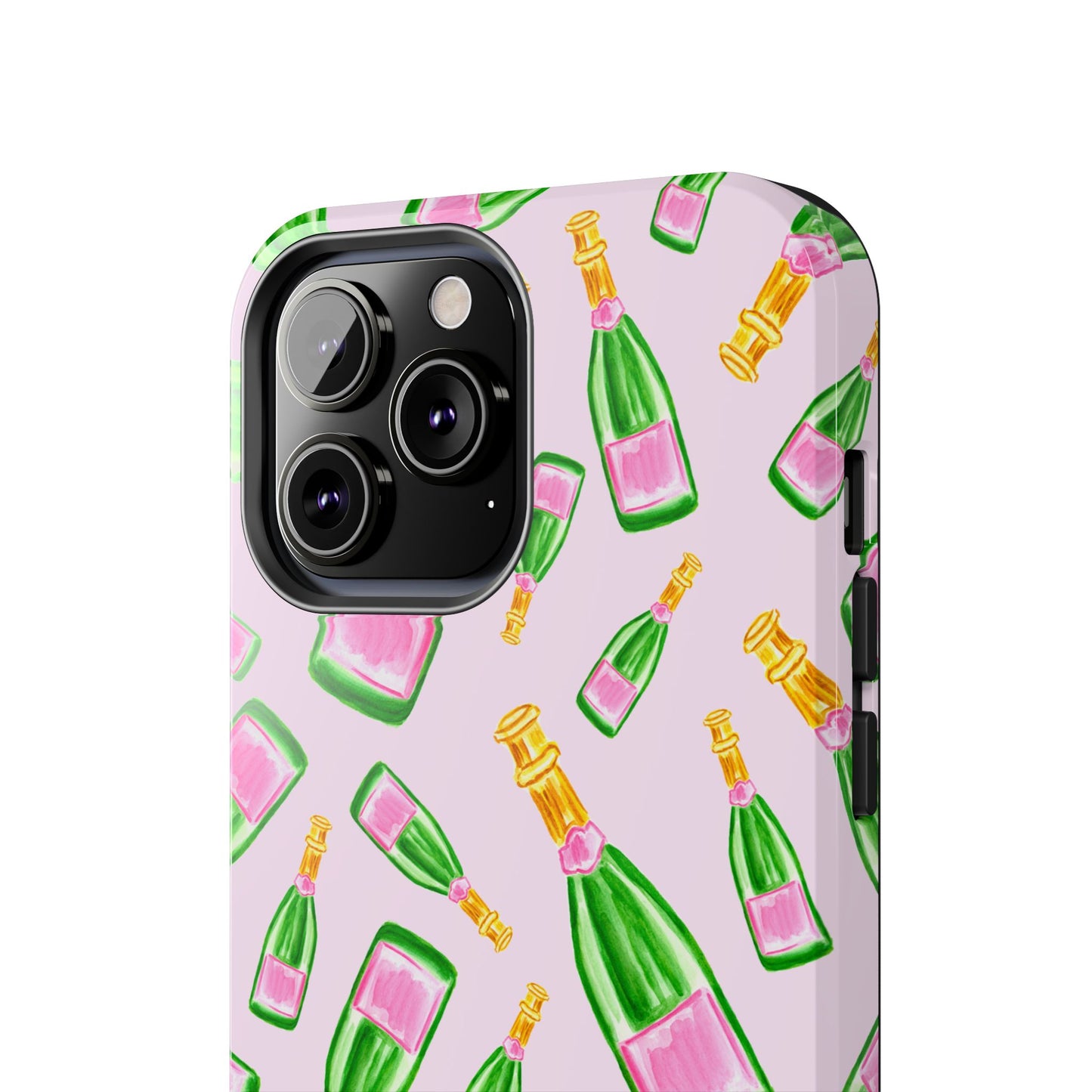 Tossed Pink and Green Watercolor Illustrated Champagne Bottles Pattern Blush Pink Tough Phone Case | Various Models
