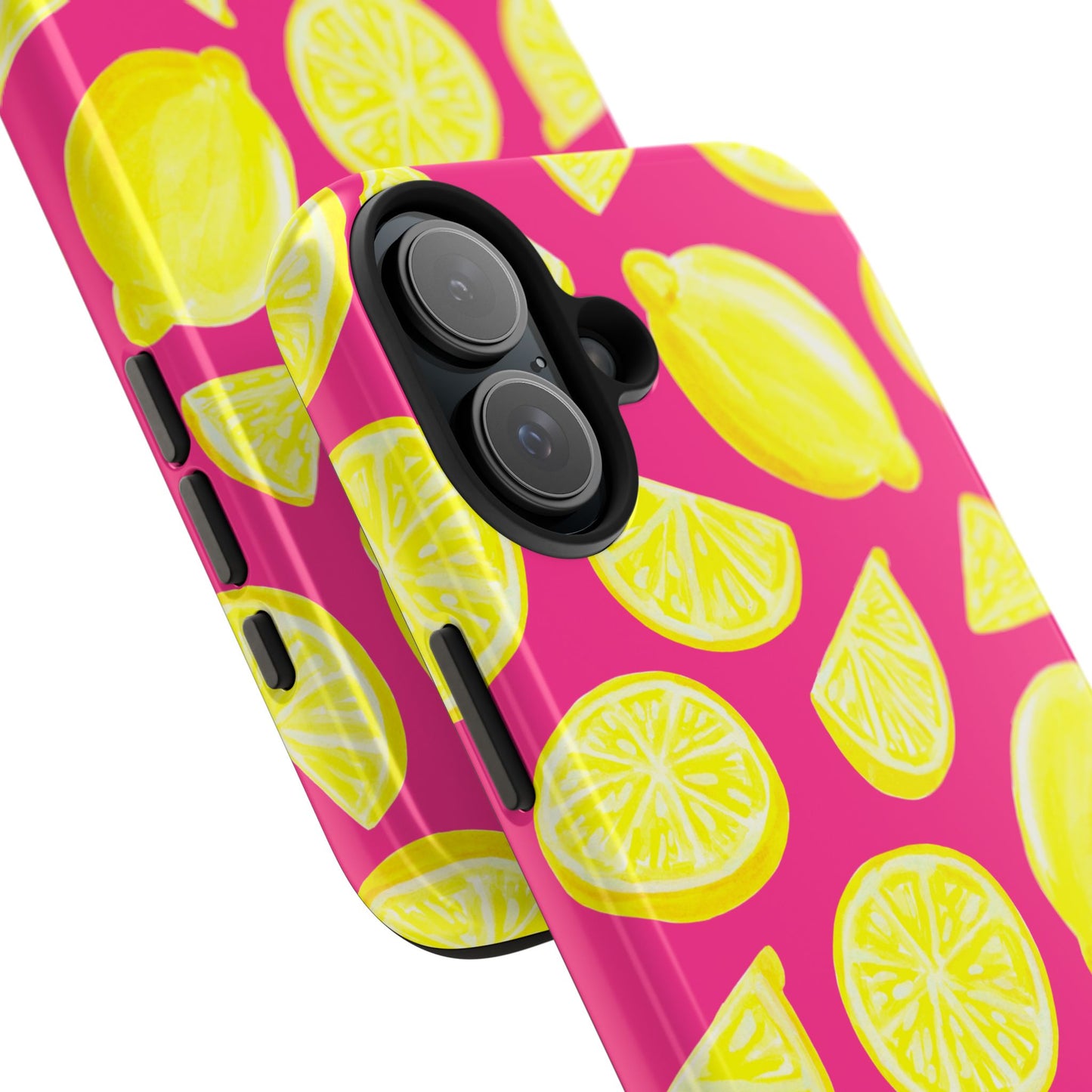 Bright Yellow Lemons Watercolor Illustrated Tossed Pattern Watermelon Pink Tough Phone Case | Various Models