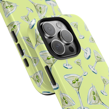 Watercolor Blue and Green Martinis Tossed Illustrated Pattern Yellow Tough Phone Case | Various Models