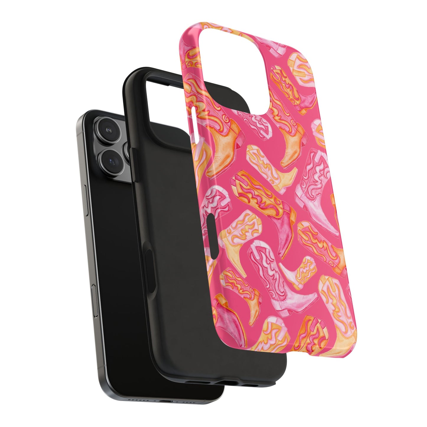 Tossed Hot Pink & Orange Watercolor Cowboy Boots Hot Pink Tough Phone Cases | Various Models