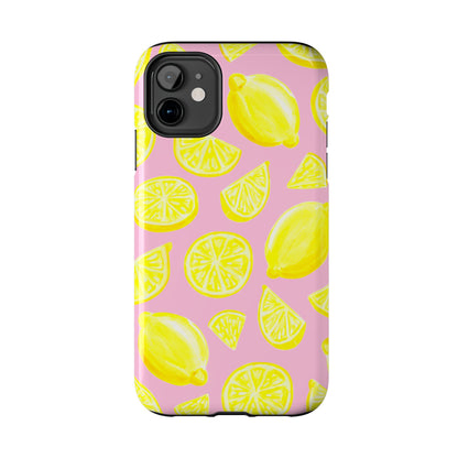 Bright Yellow Lemons Watercolor Illustrated Tossed Pattern Light Pink Tough Phone Case | Various Models
