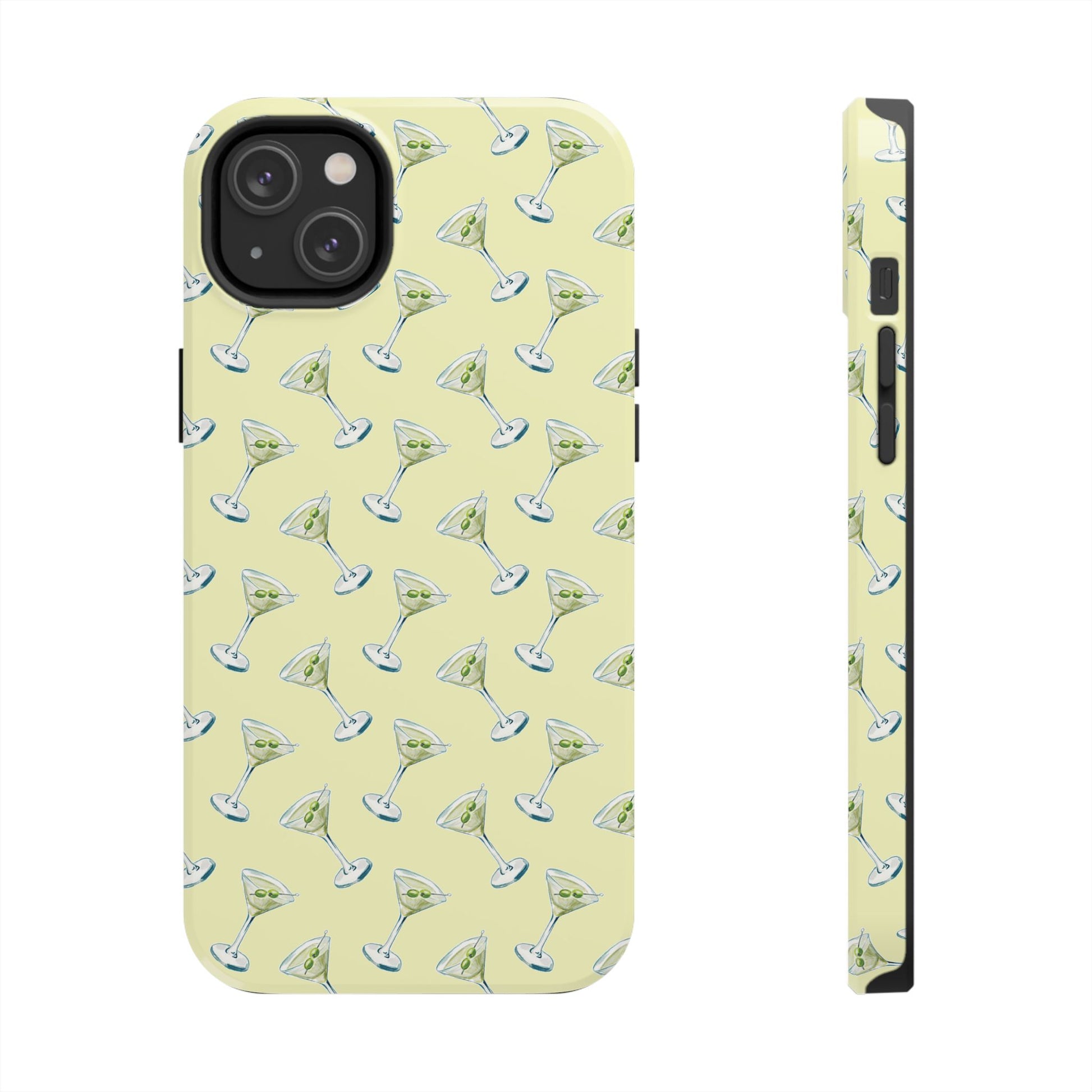 Yellow Mini Martini Watercolor Illustrated Tossed Pattern Tough Phone Case | Various Models Available iPhone 14 Plus