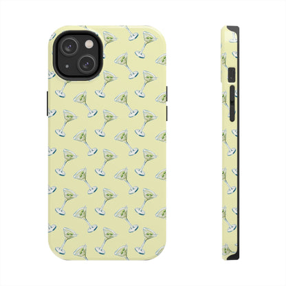 Yellow Mini Martini Watercolor Illustrated Tossed Pattern Tough Phone Case | Various Models Available iPhone 14 Plus