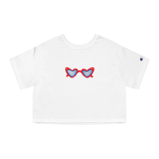 Red White & Blue Heart Shaped Glasses Printed Champion Women's Heritage Cropped T-Shirt