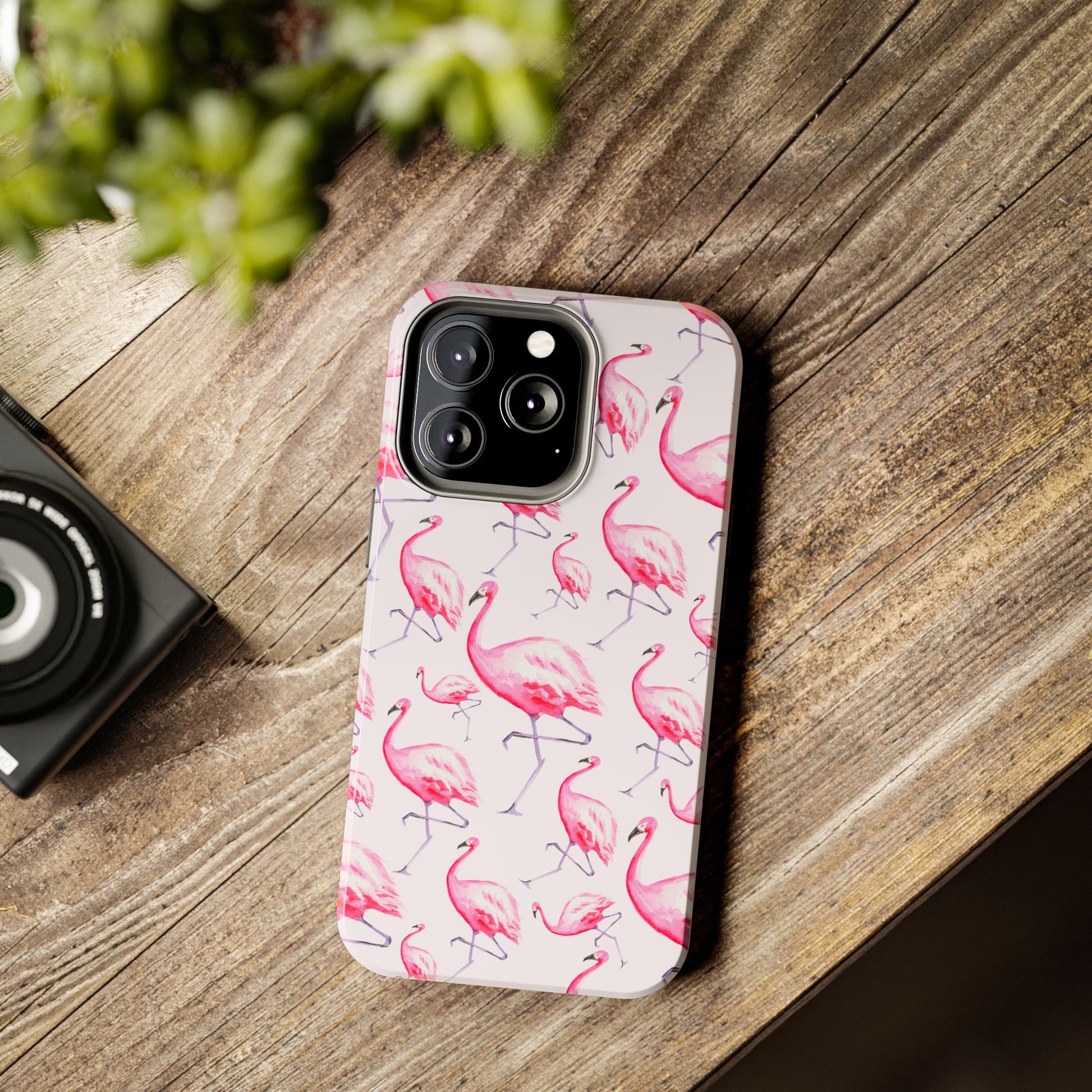 Pink Flamingos Watercolor Illustrated Tossed Pattern Blush Phone Case | Various Models
