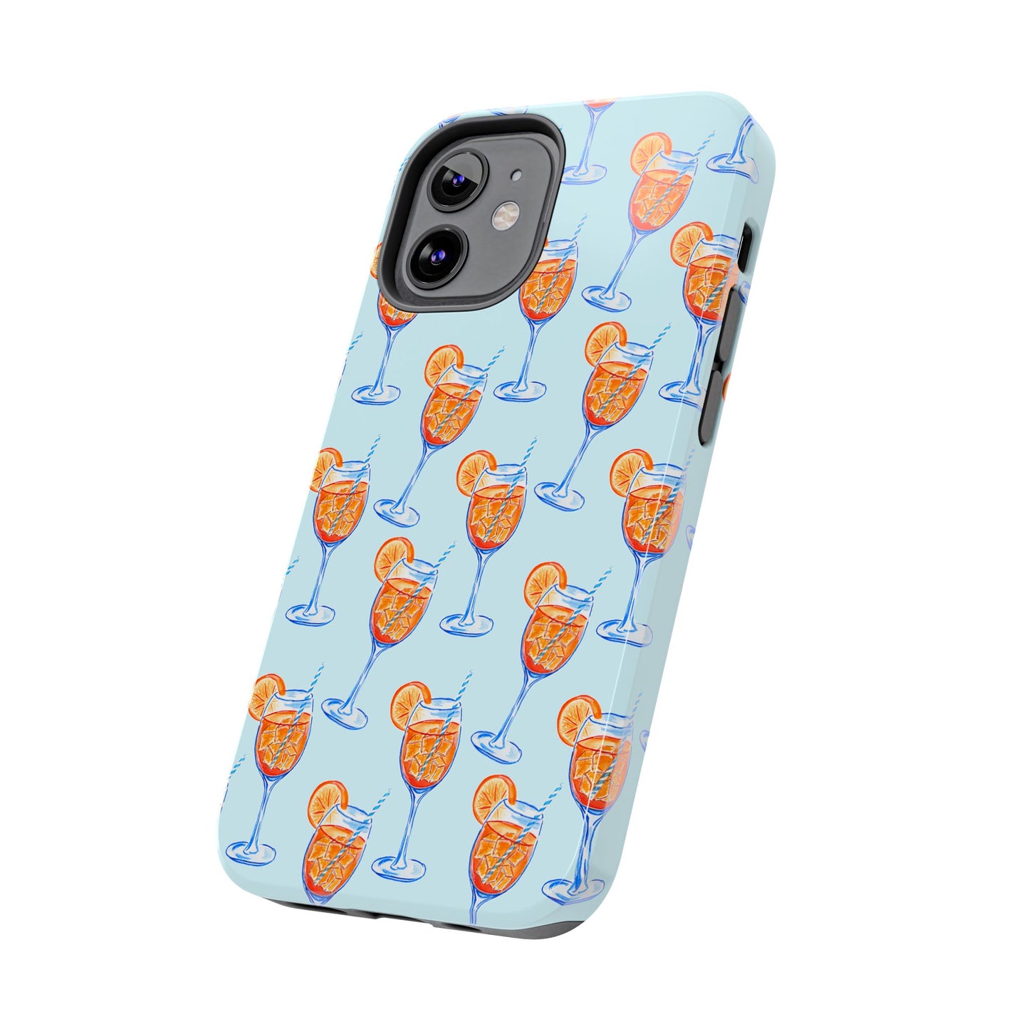 Orange & Blue Aperol Spritz Watercolor Pattern Turquoise Phone Case | Various Models