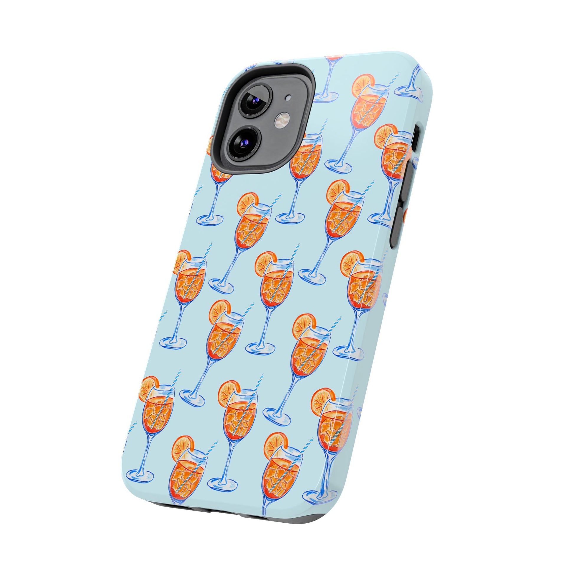 Orange & Blue Aperol Spritz Watercolor Pattern Turquoise Phone Case | Various Models