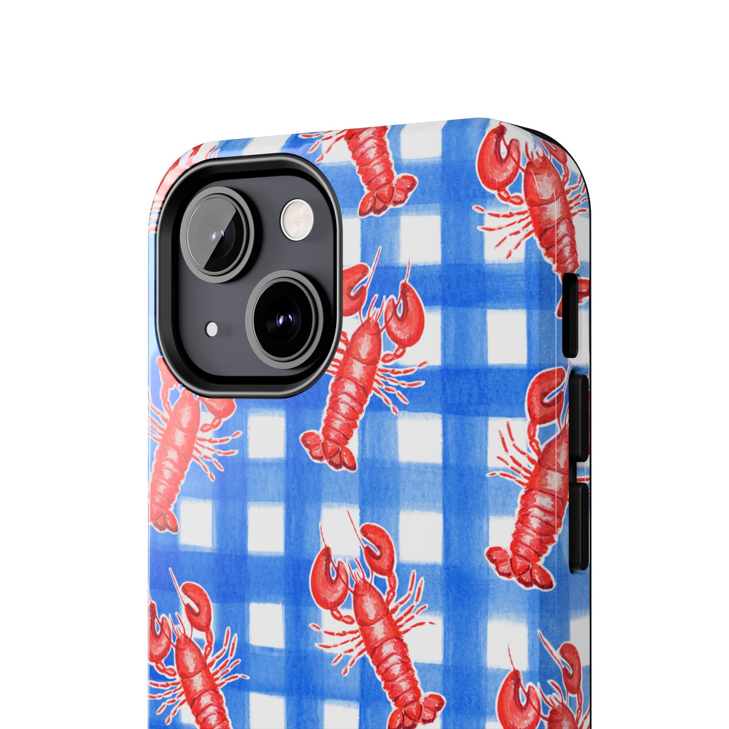 Blue Gingham Red Lobster Watercolor Patterned Phone Case | Various Models