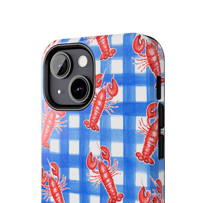 Blue Gingham Red Lobster Watercolor Patterned Phone Case | Various Models