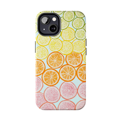 Ombré Citrus Grapefruit, Oranges, Lemons, & Limes Watercolor Illustrated Light Blue Tough Phone Case | Various Models Available