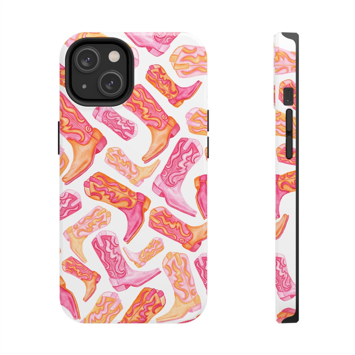 Tossed Hot Pink & Orange Cowboy Boots Tough Phone Cases | Various Models Available